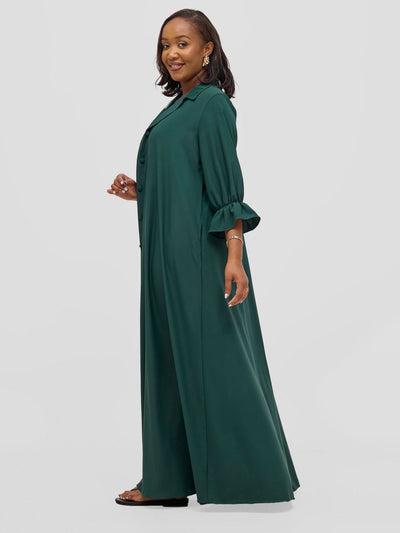 Vivo Hadiya Flounce Sleeve Maxi Dress - Dark Green - Shopzetu