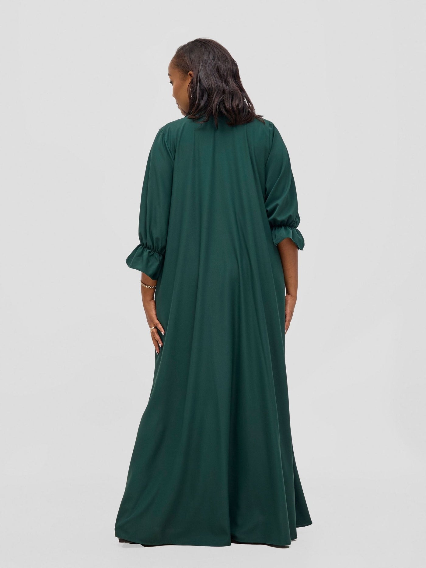 Vivo Hadiya Flounce Sleeve Maxi Dress - Dark Green - Shopzetu