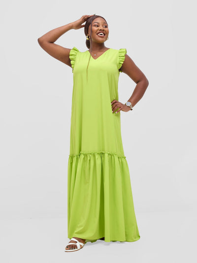 Vivo Nasinka V - Neck Maxi Dress - Lime - Shopzetu