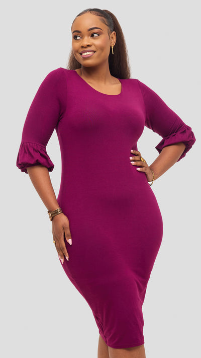 Vivo Basic Puff Sleeved Bodycon - Burgundy
