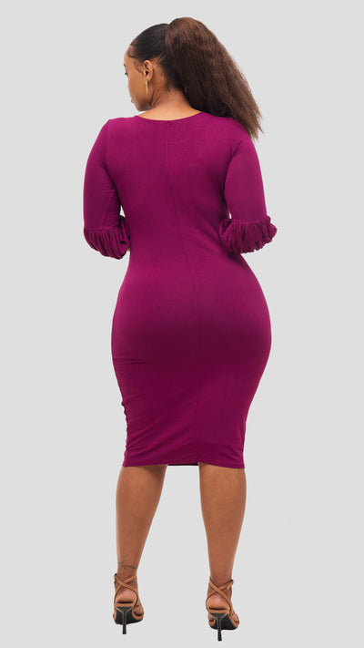 Vivo Basic Puff Sleeved Bodycon - Burgundy