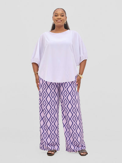 Vivo Seli Wide Leg Pants - Lilac / Navy Esli Print - Shopzetu
