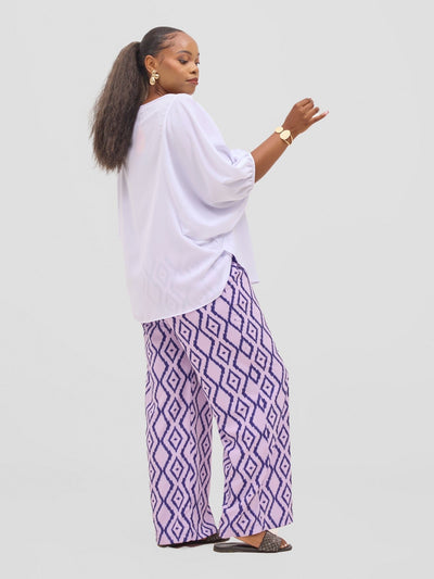Vivo Seli Wide Leg Pants - Lilac / Navy Esli Print - Shopzetu
