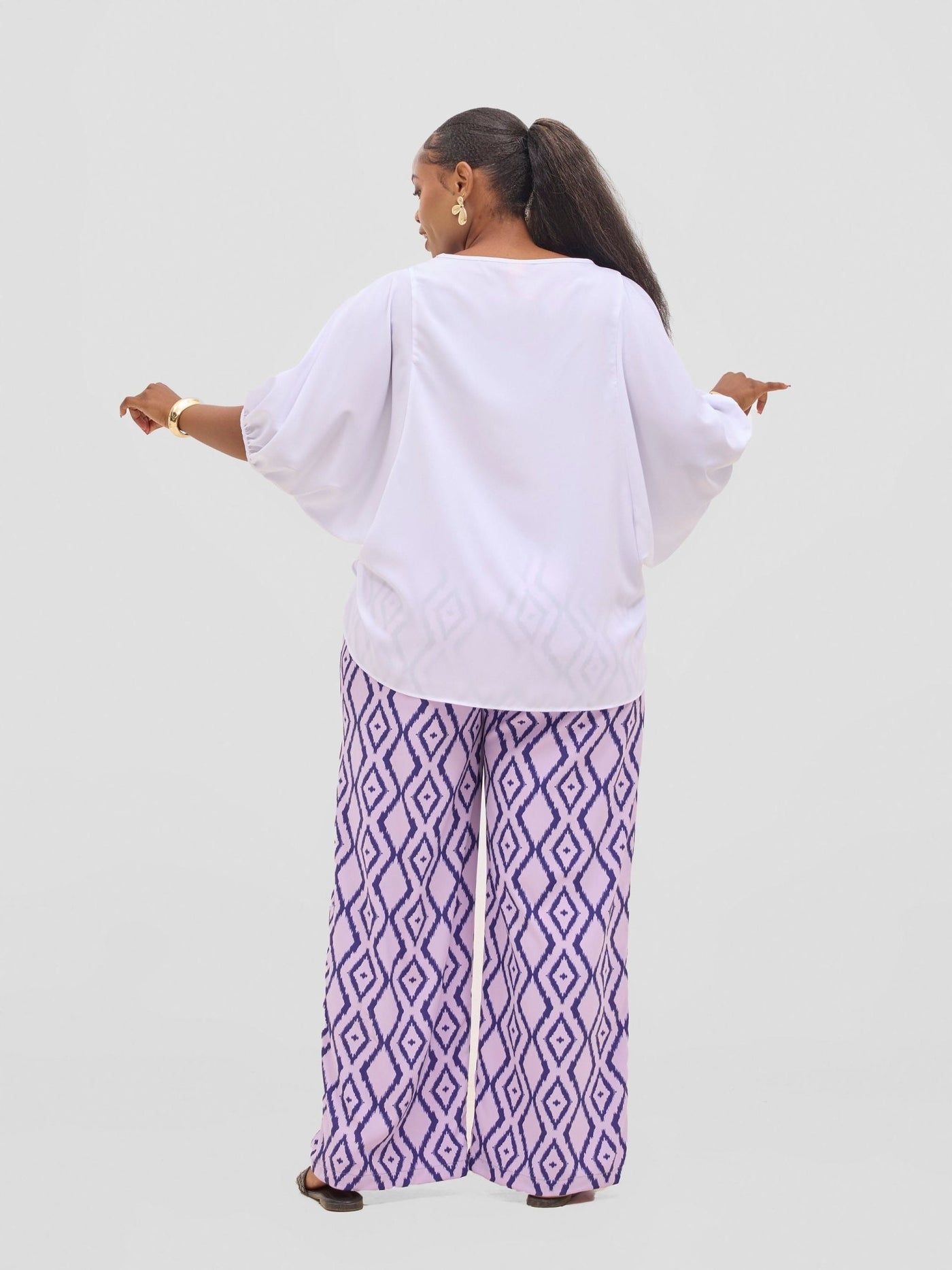 Vivo Seli Wide Leg Pants - Lilac / Navy Esli Print - Shopzetu