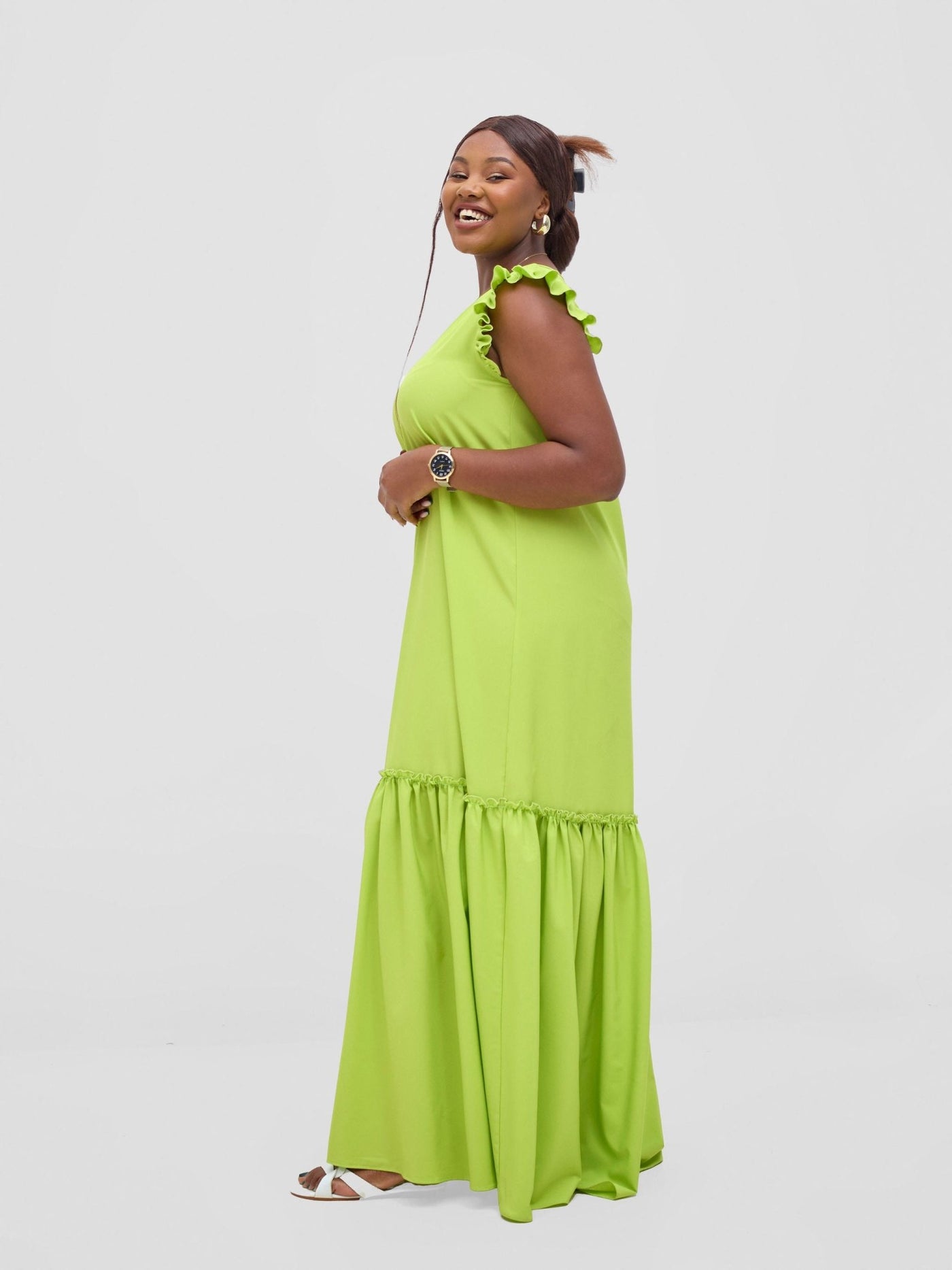 Vivo Nasinka V - Neck Maxi Dress - Lime - Shopzetu