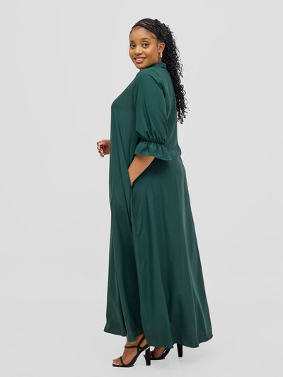 Vivo Hadiya Flounce Sleeve Maxi Dress - Dark Green - Shopzetu