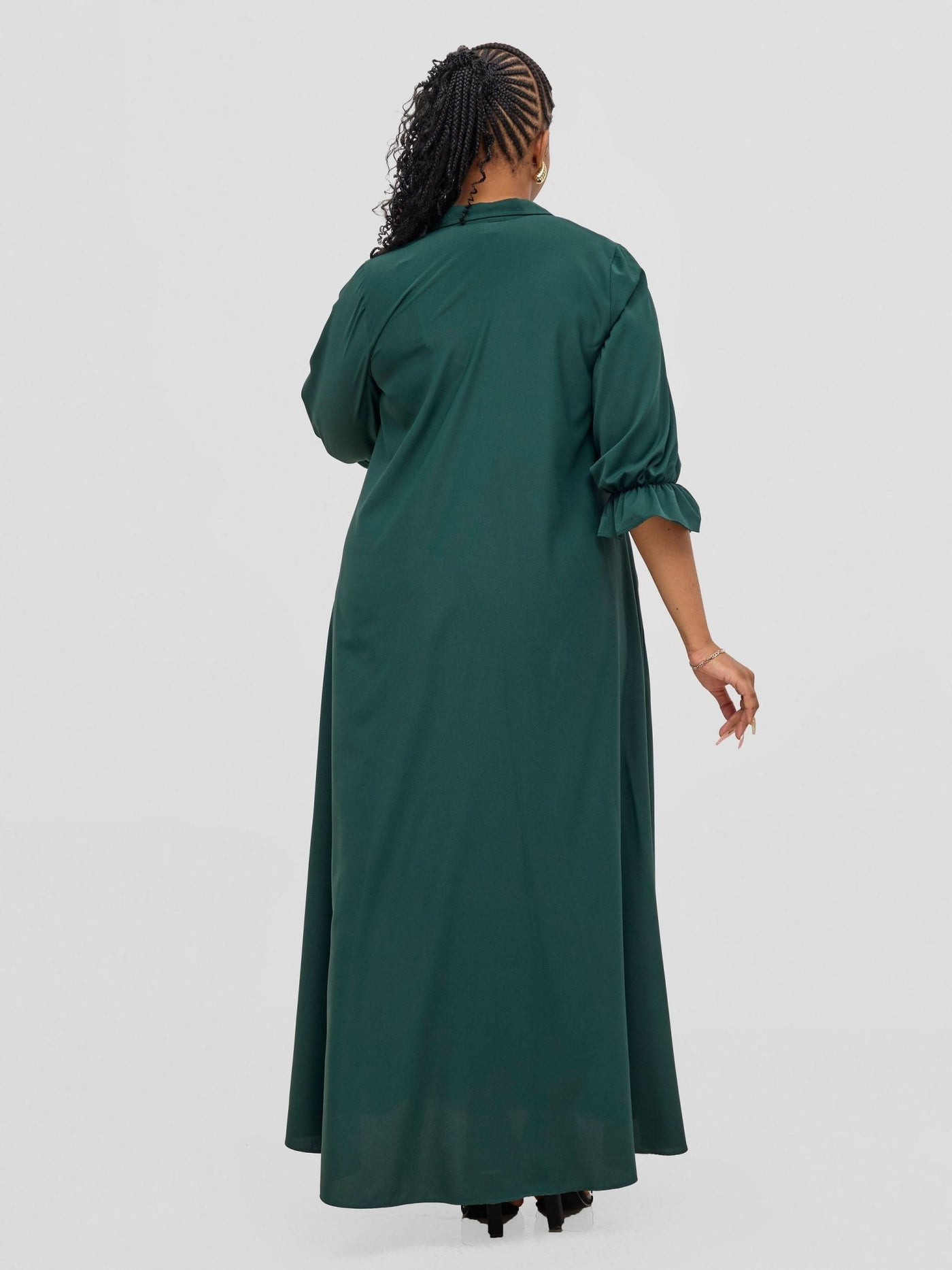 Vivo Hadiya Flounce Sleeve Maxi Dress - Dark Green - Shopzetu