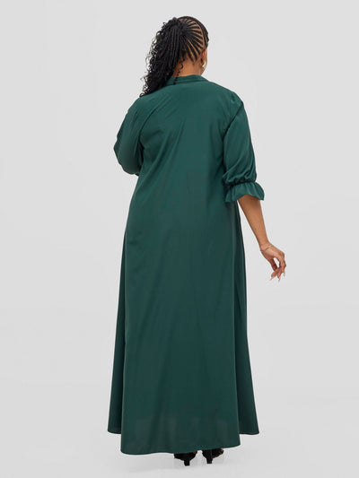 Vivo Hadiya Flounce Sleeve Maxi Dress - Dark Green - Shopzetu