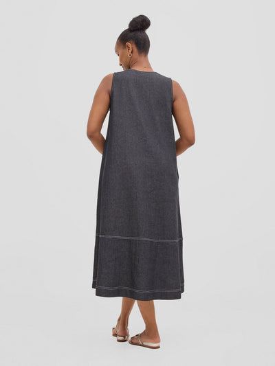 Vivo Seli V - Neck Midi Dress - Black - Shopzetu