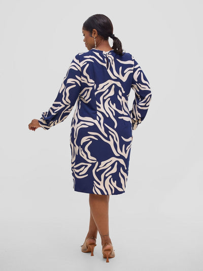 Vivo Chari Shift Dress - Cream / Navy Print - Shopzetu