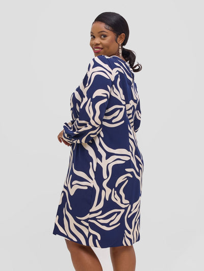 Vivo Chari Shift Dress - Cream / Navy Print - Shopzetu