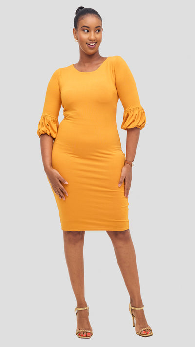 Vivo Basic Puff Sleeved Bodycon - Mustard