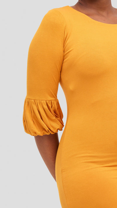 Vivo Basic Puff Sleeved Bodycon - Mustard