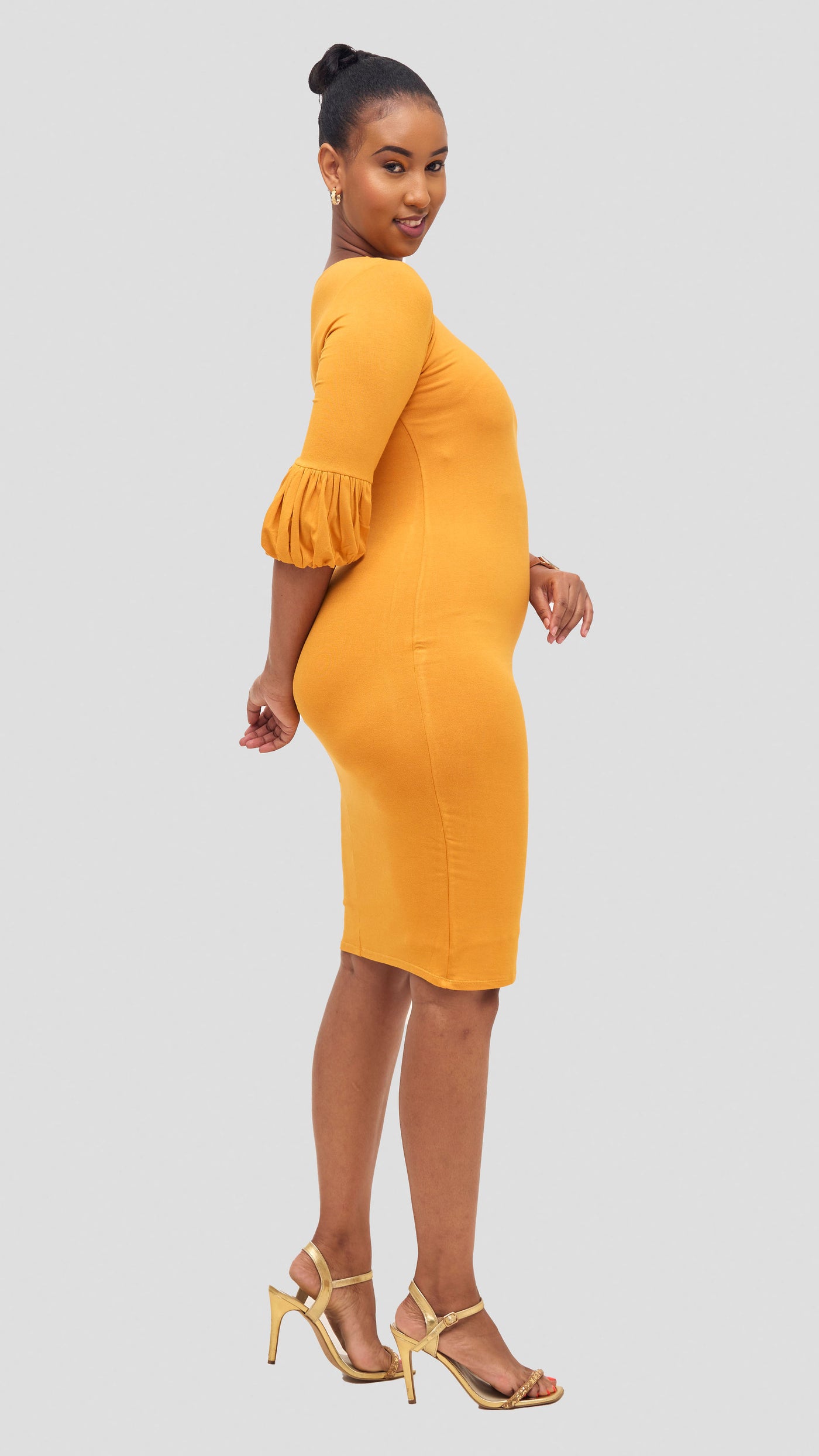 Vivo Basic Puff Sleeved Bodycon - Mustard