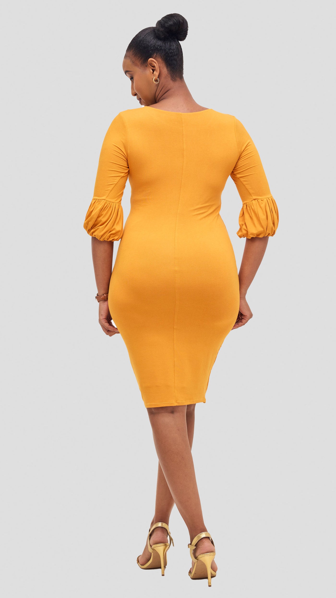 Vivo Basic Puff Sleeved Bodycon - Mustard