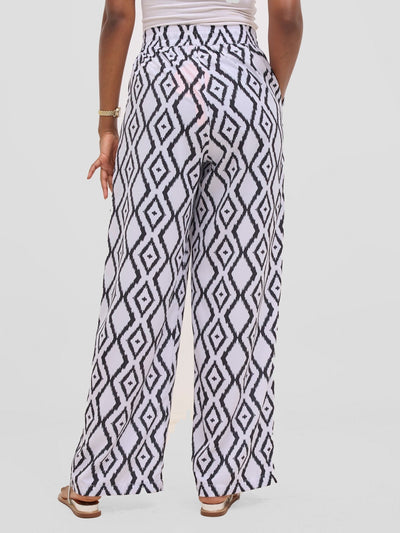 Vivo Seli Wide Leg Pants - White / Black Esli Print - Shopzetu
