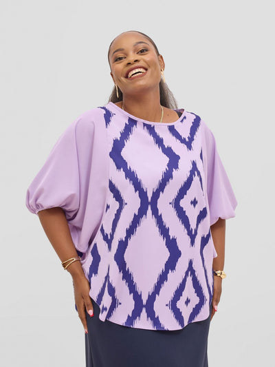 Vivo Seli Wide Top - Lilac / Navy Esli Print - Shopzetu