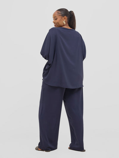Vivo Seli Wide Leg Pants - Navy Blue - Shopzetu