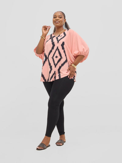 Vivo Seli Wide Top - Peach / Black Esli Print - Shopzetu