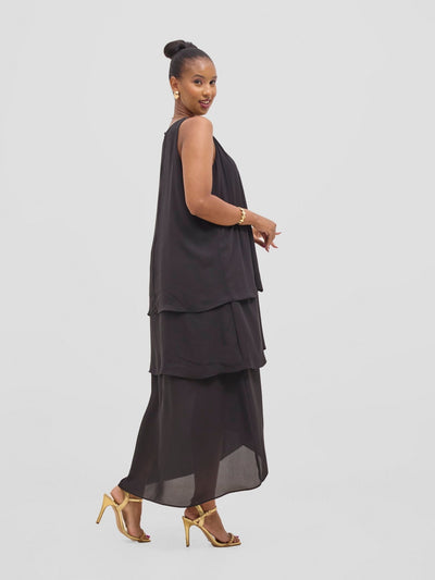 Vivo Yene Layered Midi Dress - Black - Shopzetu