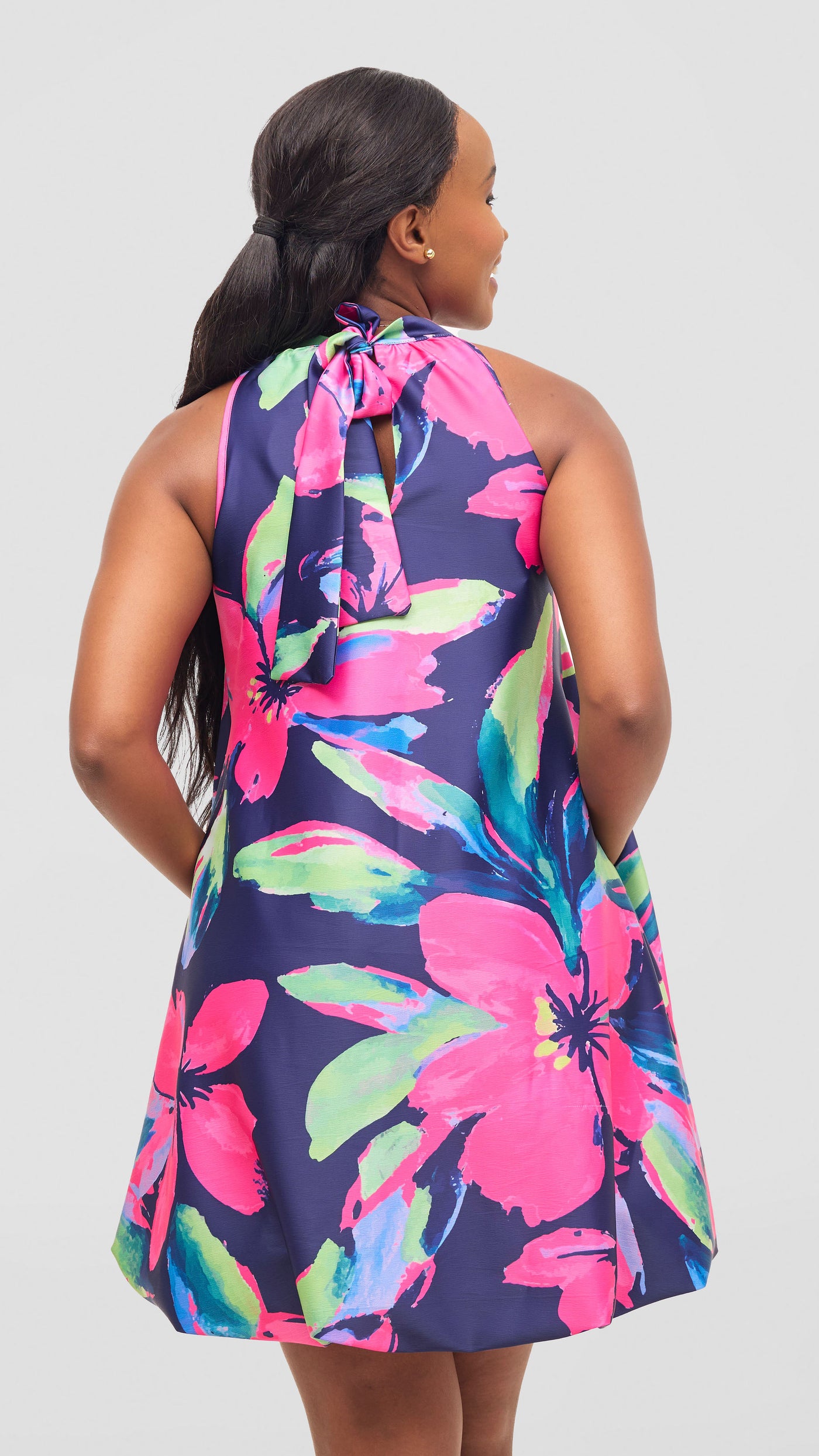 Vivo Iyana Knee Length Bubble Dress - Fuschia / Green Iya Pint