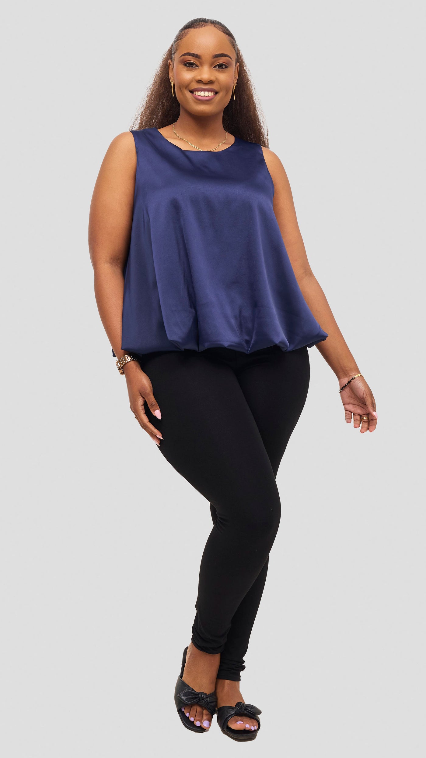 Vivo Iyana Bubble Sleeveless Top - Navy