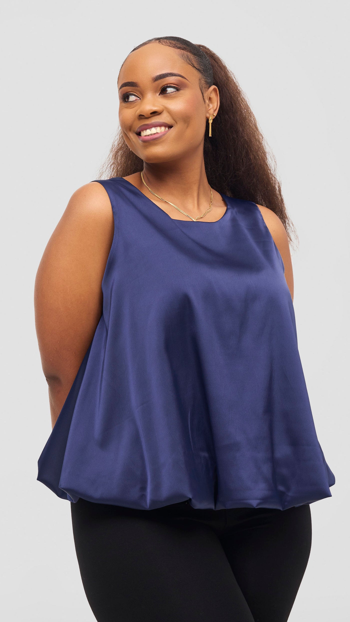 Vivo Iyana Bubble Sleeveless Top - Navy