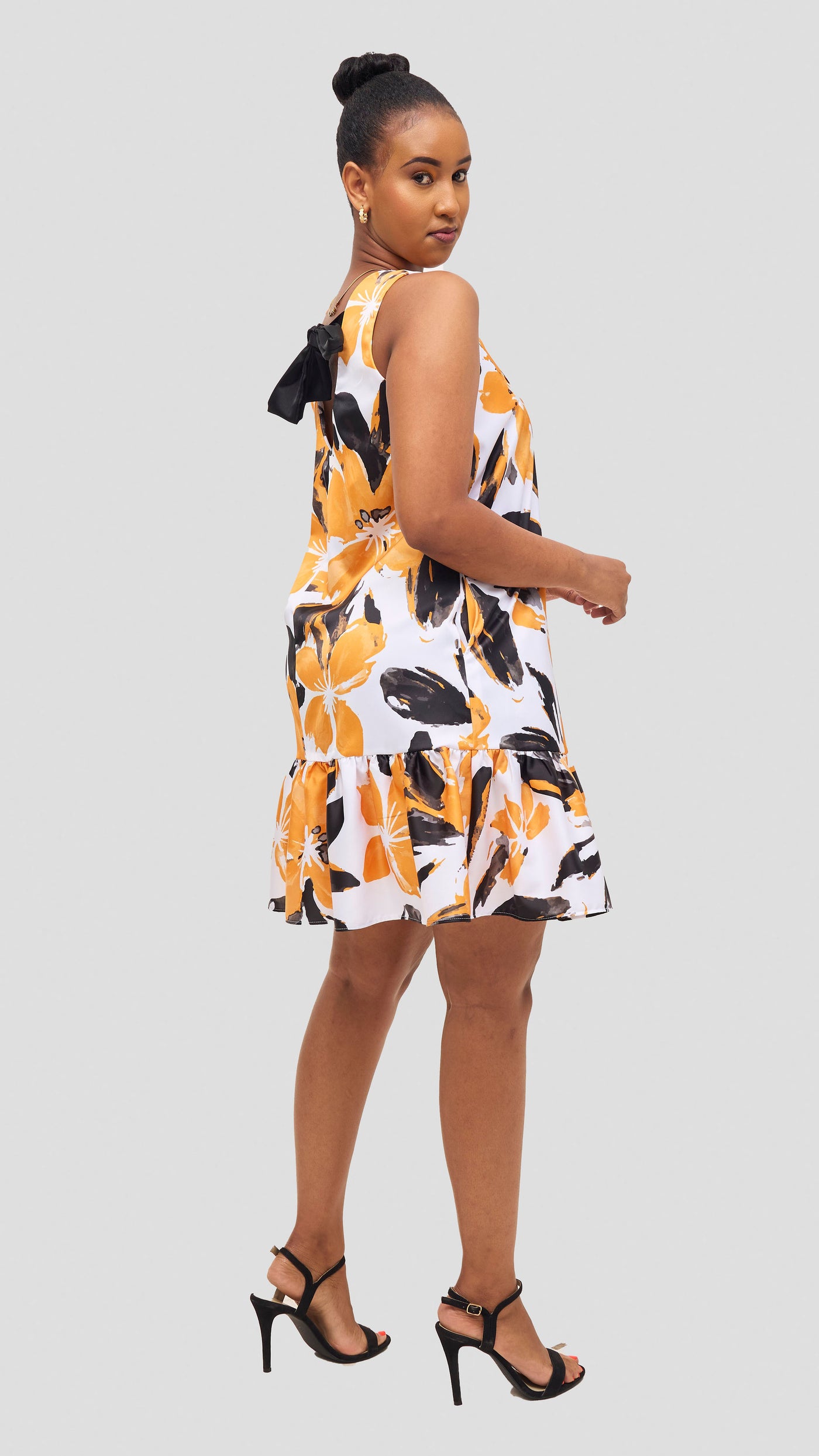 Vivo Iyana Bow Tie Mini Dress - Mustard / Black Iya Print