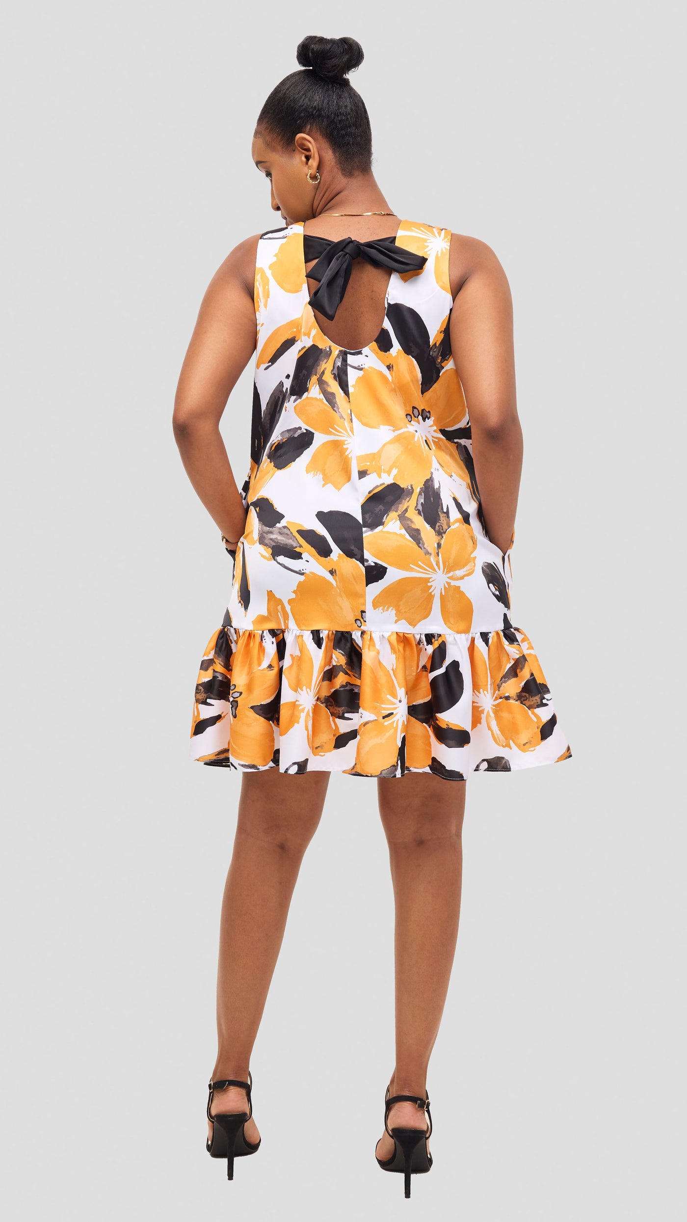 Vivo Iyana Bow Tie Mini Dress - Mustard / Black Iya Print