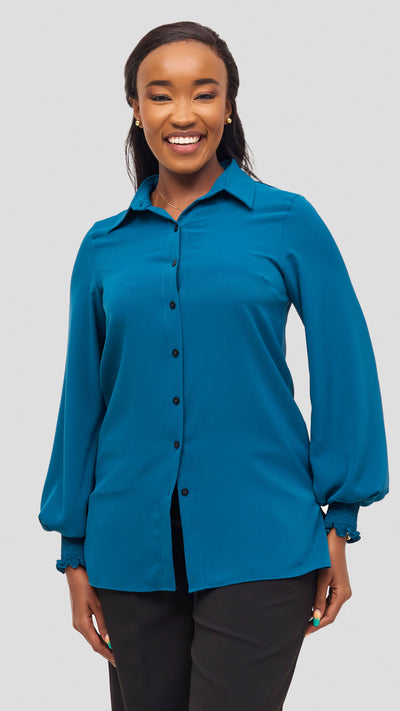 Vivo Wastani Shirred Easy Fit Shirt - Teal