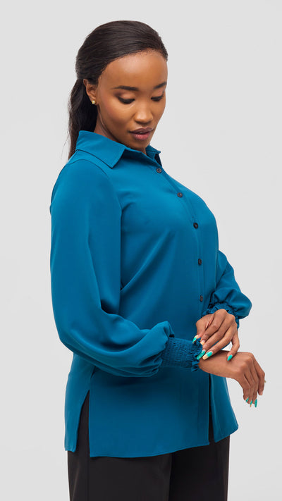 Vivo Wastani Shirred Easy Fit Shirt - Teal