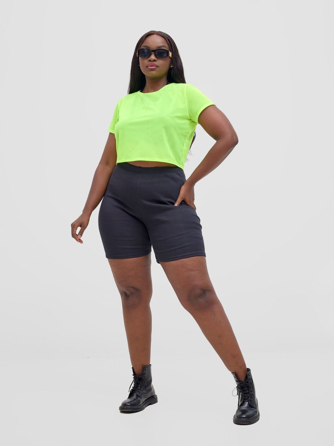 Zoya Vasha Short Sleeve Mesh Top - Neon Green - Shopzetu