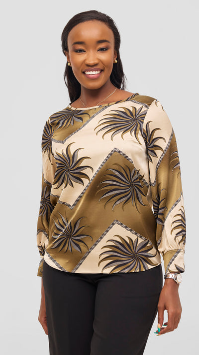 Vivo Tatili Bishop Long Sleeve Top - Hunters / Beige Print