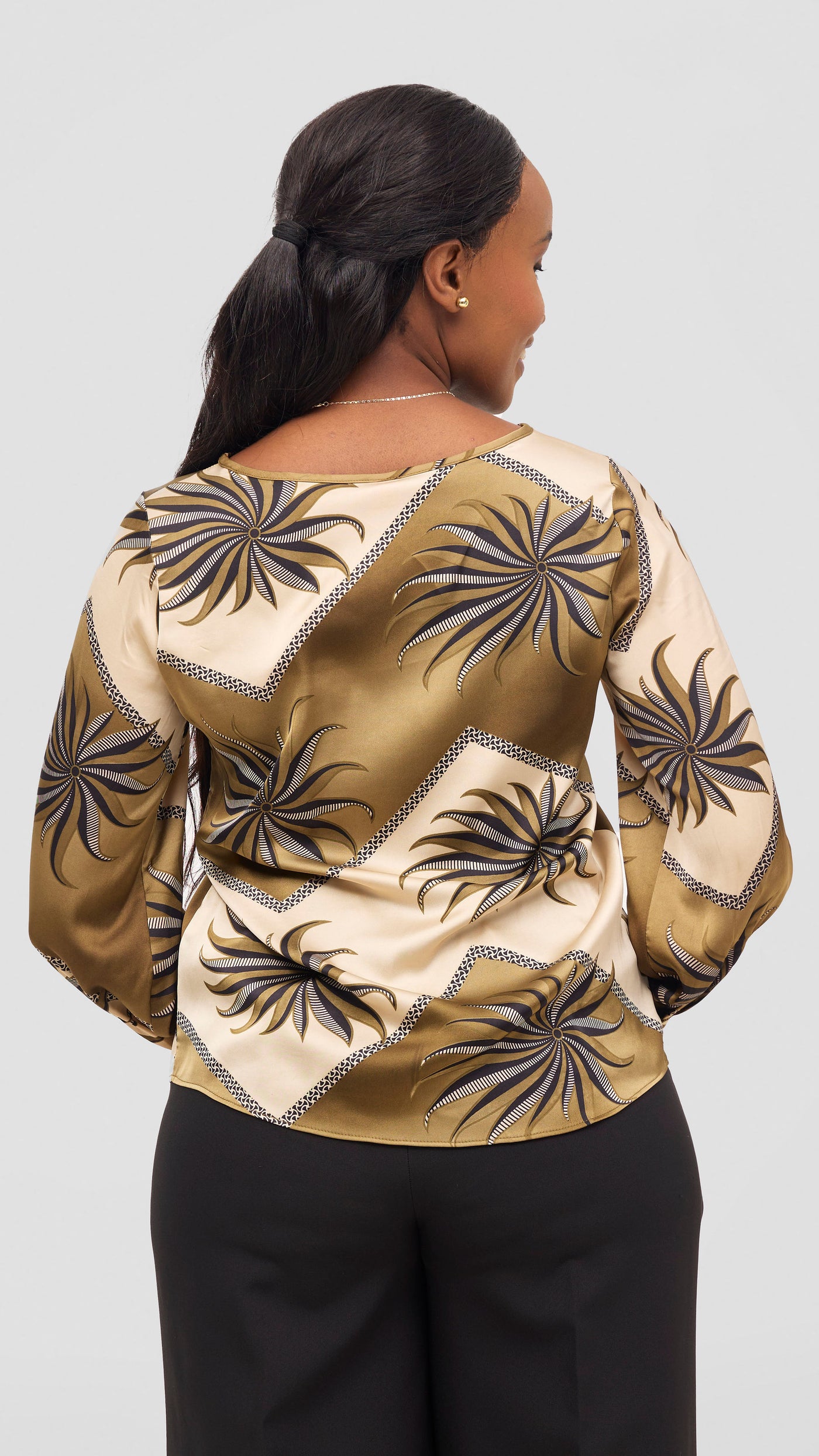Vivo Tatili Bishop Long Sleeve Top - Hunters / Beige Print