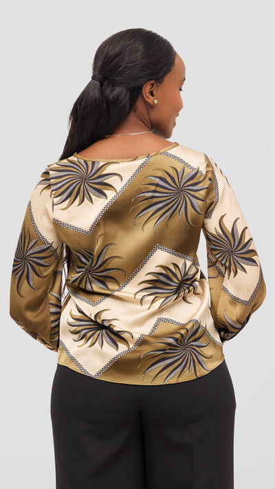 Vivo Tatili Bishop Long Sleeve Top - Hunters / Beige Print