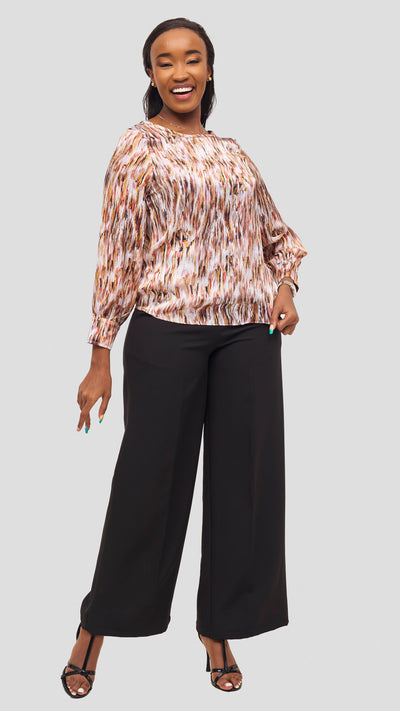 Vivo Tatili Bishop Long Sleeve Top - Multi Mustard Print