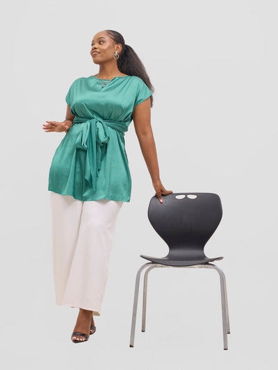 Vivo Yene Front Tie Tunic Top - Green - Shopzetu
