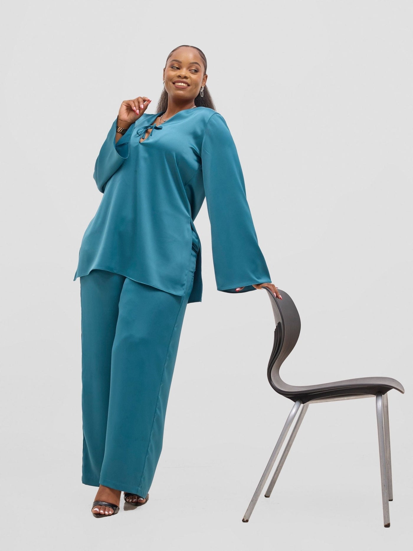 Vivo Yene High Slit Tunic Top - Light Teal - Shopzetu
