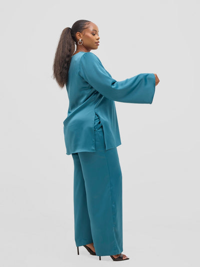 Vivo Yene High Slit Tunic Top - Light Teal - Shopzetu