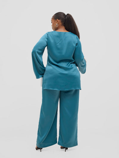 Vivo Yene High Slit Tunic Top - Light Teal - Shopzetu