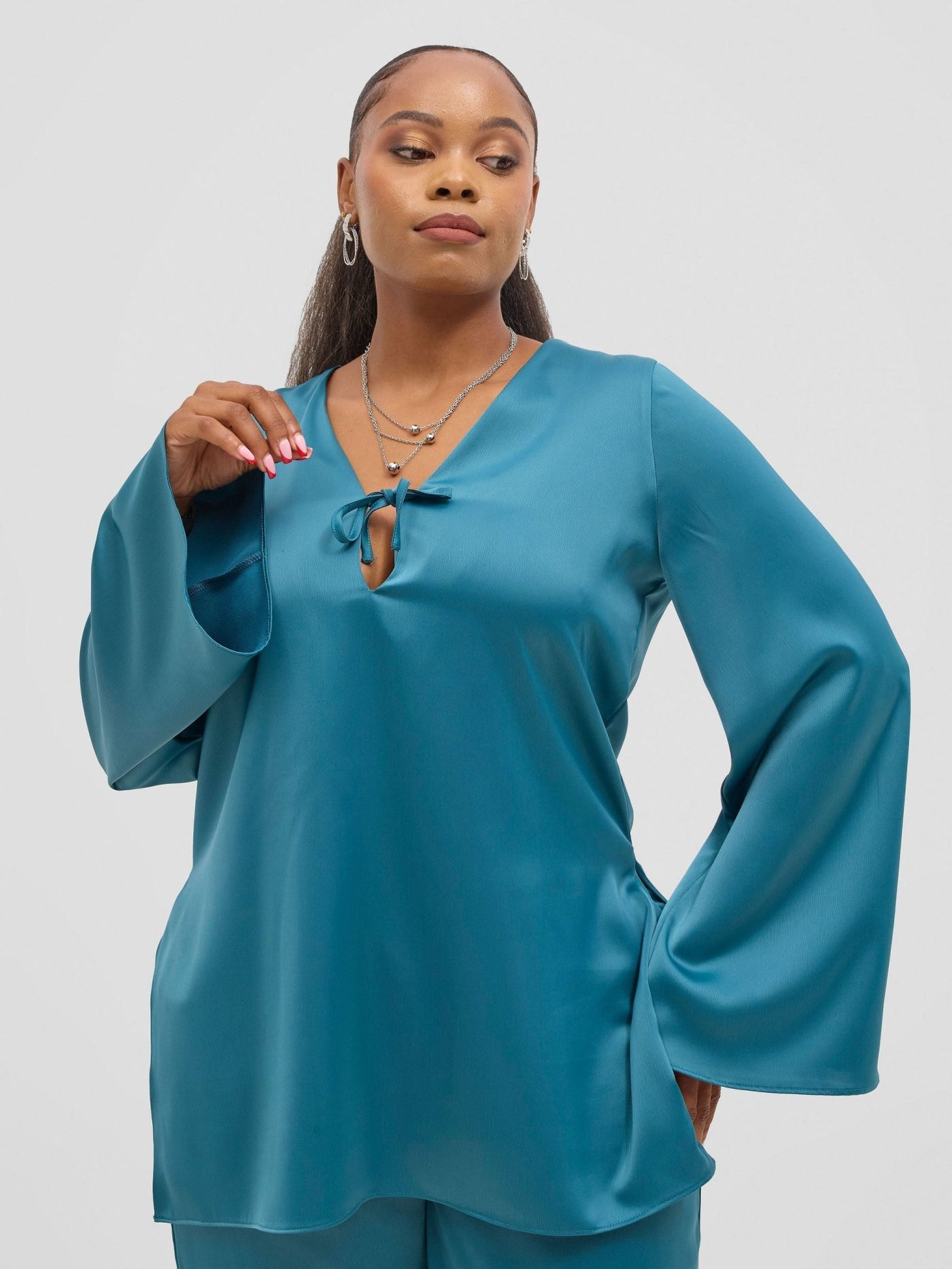 Vivo Yene High Slit Tunic Top - Light Teal - Shopzetu