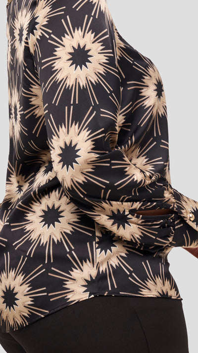 Vivo Tatili Bishop Long Sleeve Top - Black / Beige Print