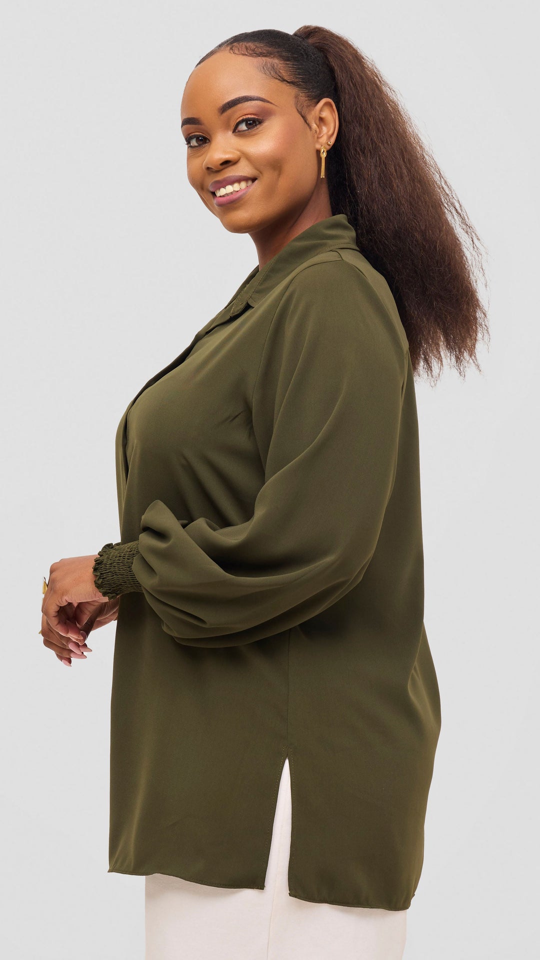 Vivo Wastani Shirred Sleeve Easy Fit Shirt - Hunters
