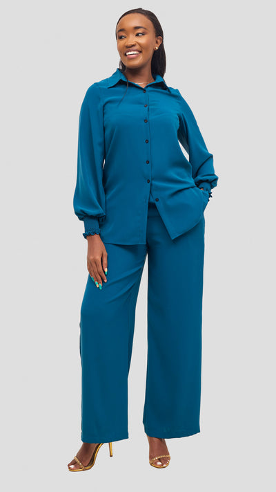 Vivo Wastani Shirred Easy Fit Shirt - Teal