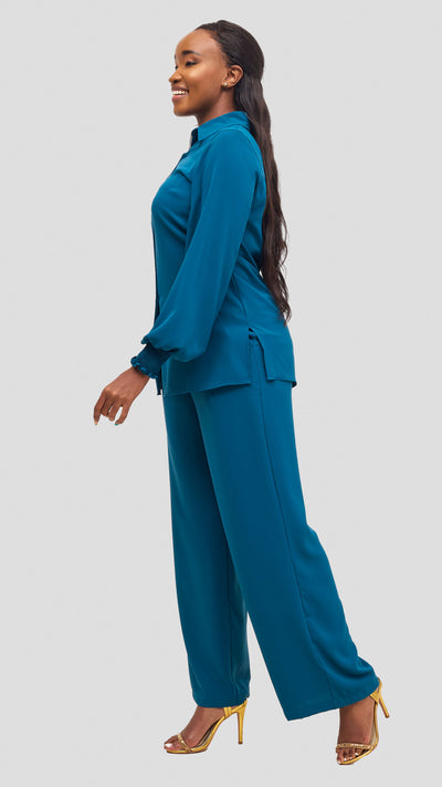 Vivo Wastani Shirred Easy Fit Shirt - Teal