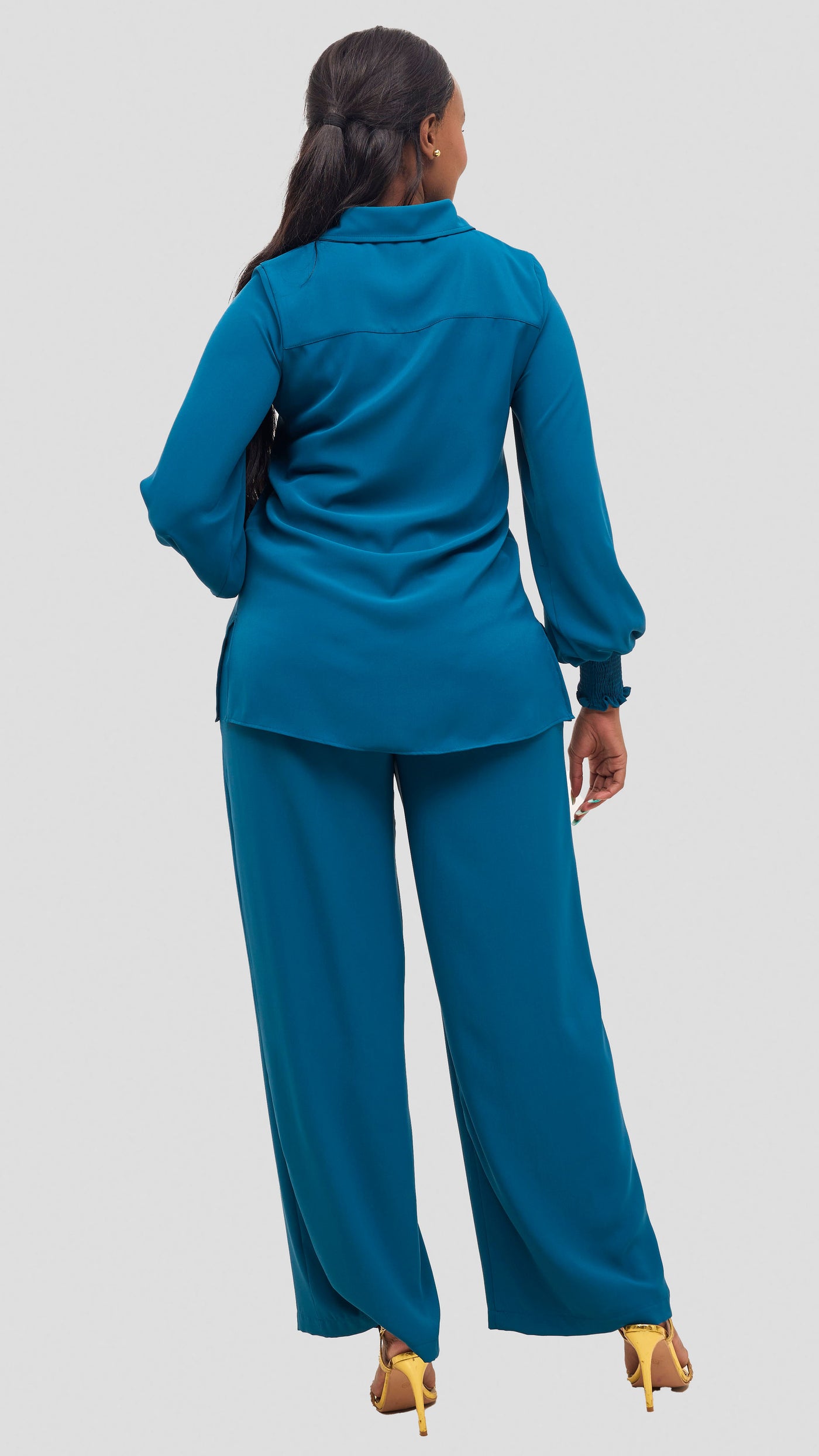Vivo Wastani Shirred Easy Fit Shirt - Teal