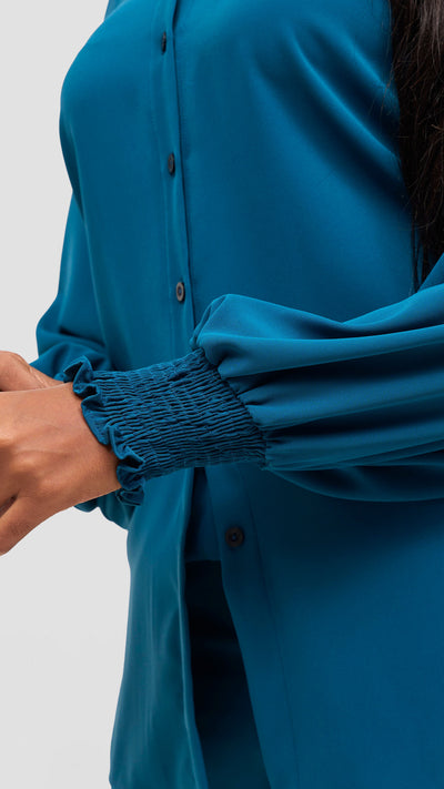 Vivo Wastani Shirred Easy Fit Shirt - Teal