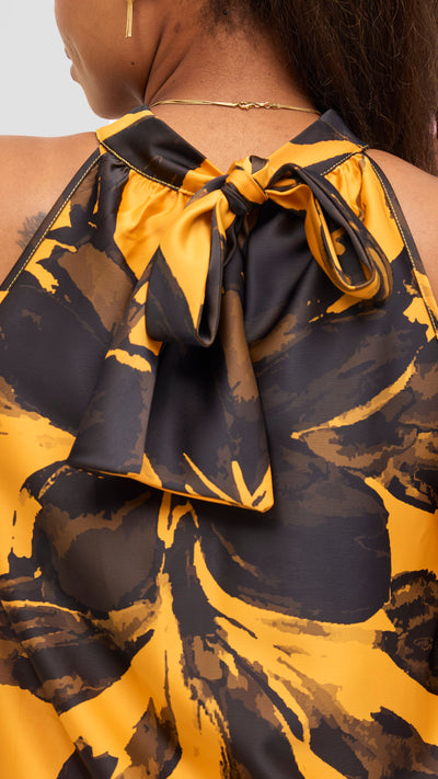 Vivo Iyana Knee Length Bubble Dress - Mustard / Navy Iya Pint