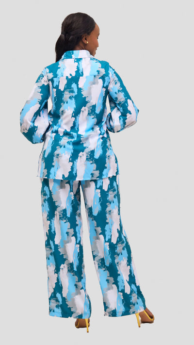 Vivo Wastani Shirred Easy Fit Shirt - Light Blue / Teal Marra Print