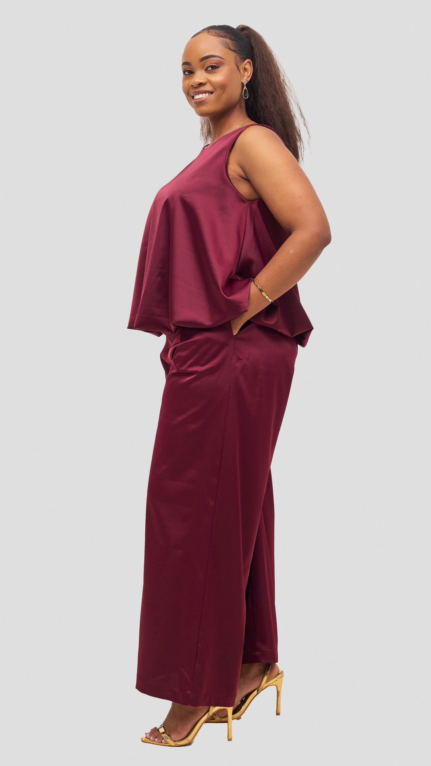 Vivo Iyana Wide Leg Pants - Maroon